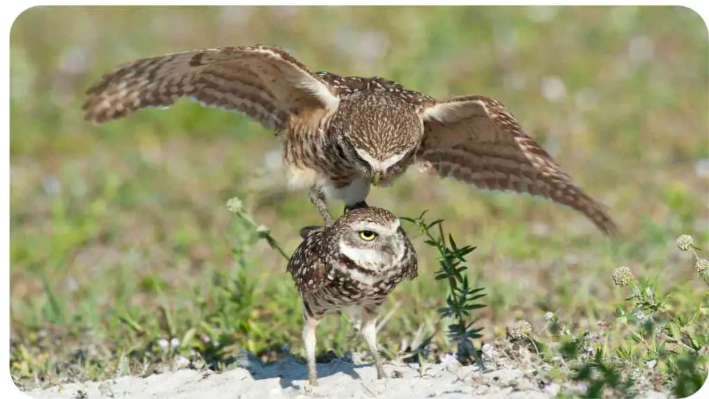 two owls standing on top of each other
